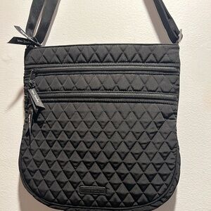 Vera Bradley Quilted Shoulder Bag Black with Rose interior